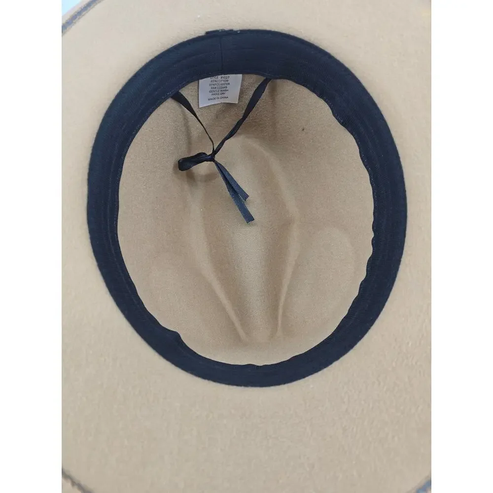 Camel Wool Fedora Hat with Leopard Print Band – Adjustable – Style PR107‎